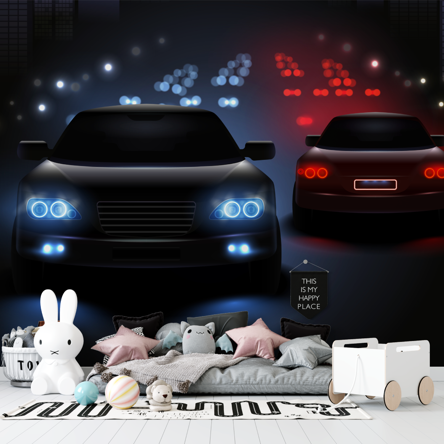 Red Blue Car Wallpaper for Boys' Room | Murals Wallpaper