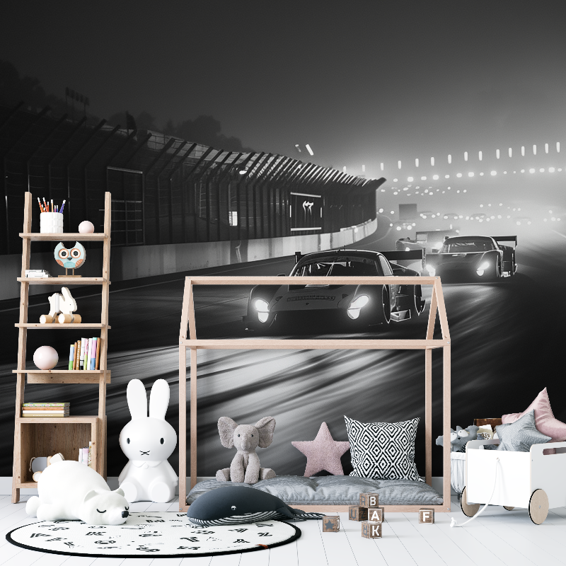 Schwarz-Weiß-Rennwagen-Tapete | Wandbilder