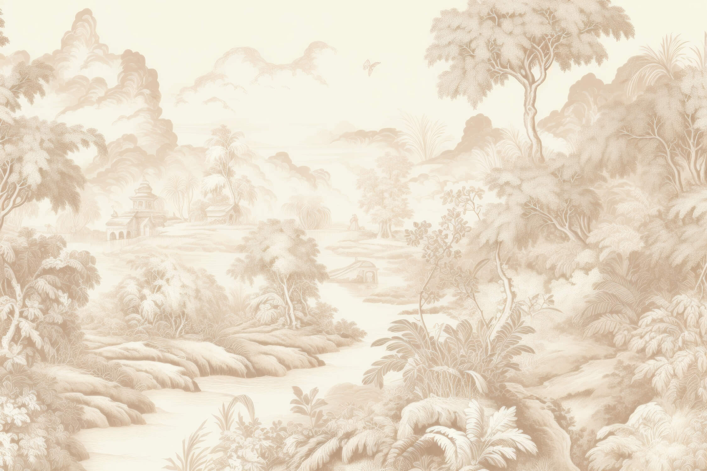 Beige Toile De Jouy Wallpaper | Murals Wallpaper