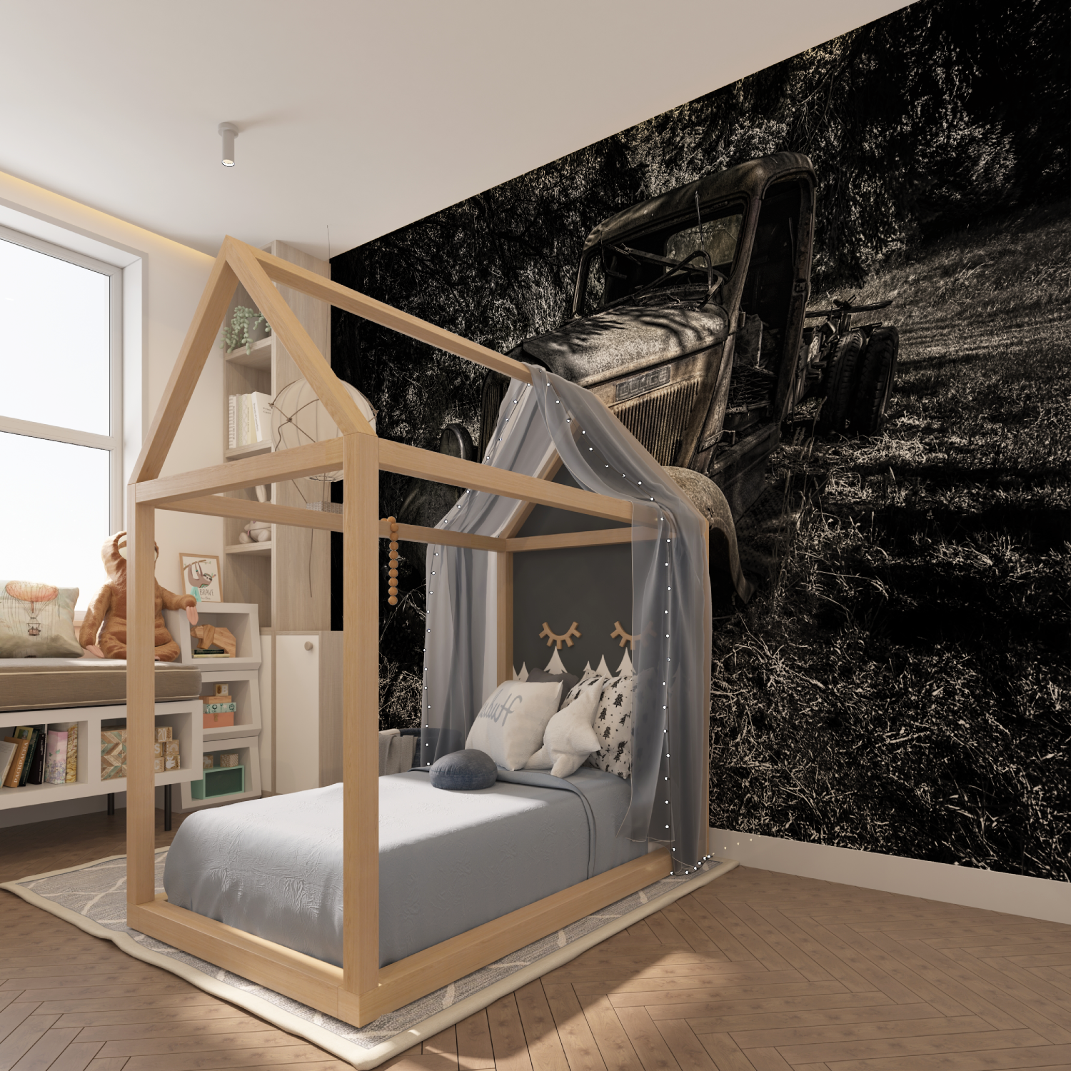 Schwarz-Weiß-Metallcollage-Tapete Auto | Wandbilder