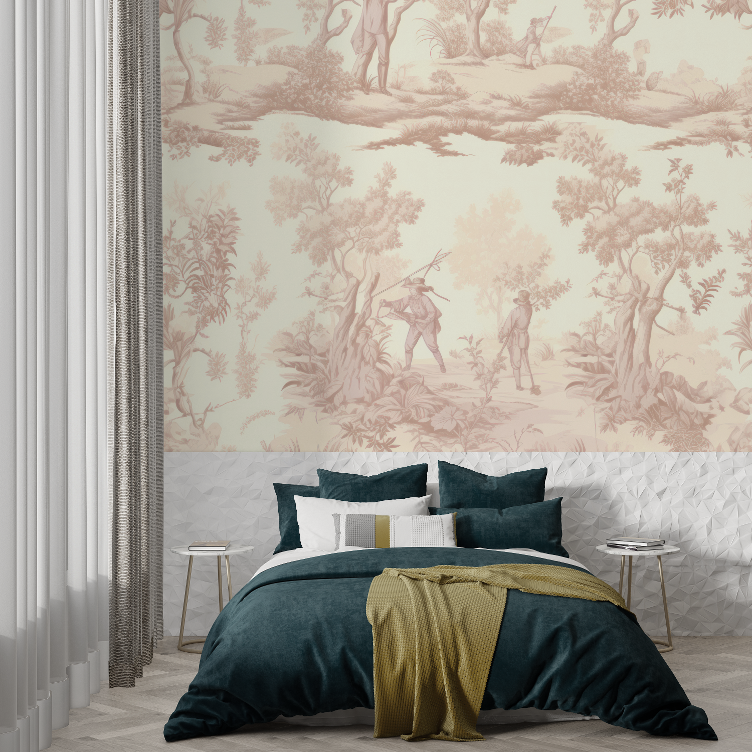 Vintage Beige Toile de Jouy Wallpaper | Murals Wallpaper