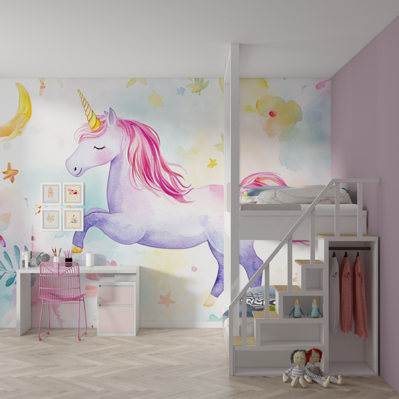 Fairy White Unicorn Wallpaper | Murals Wallpaper