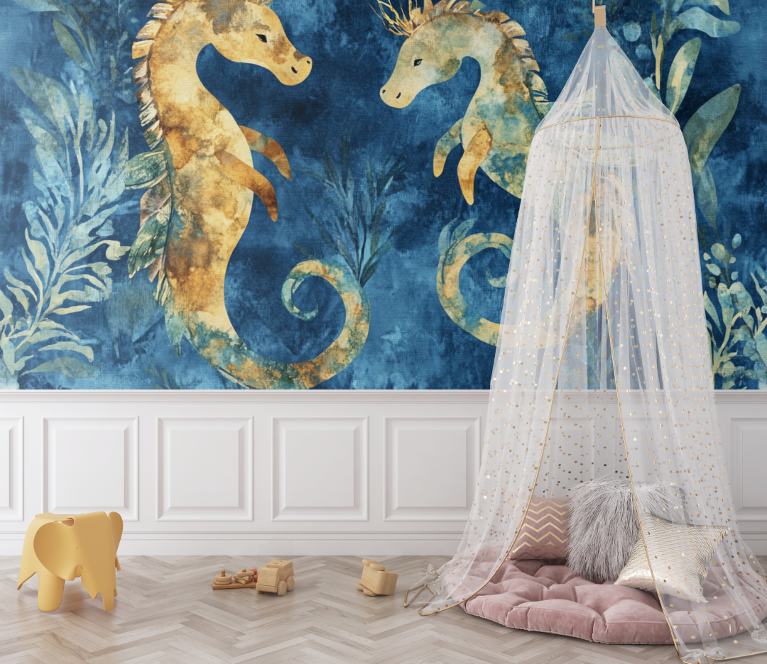 Marine Wallpaper with Dancing Seahorses and Seaweed | Murals Wallpaper