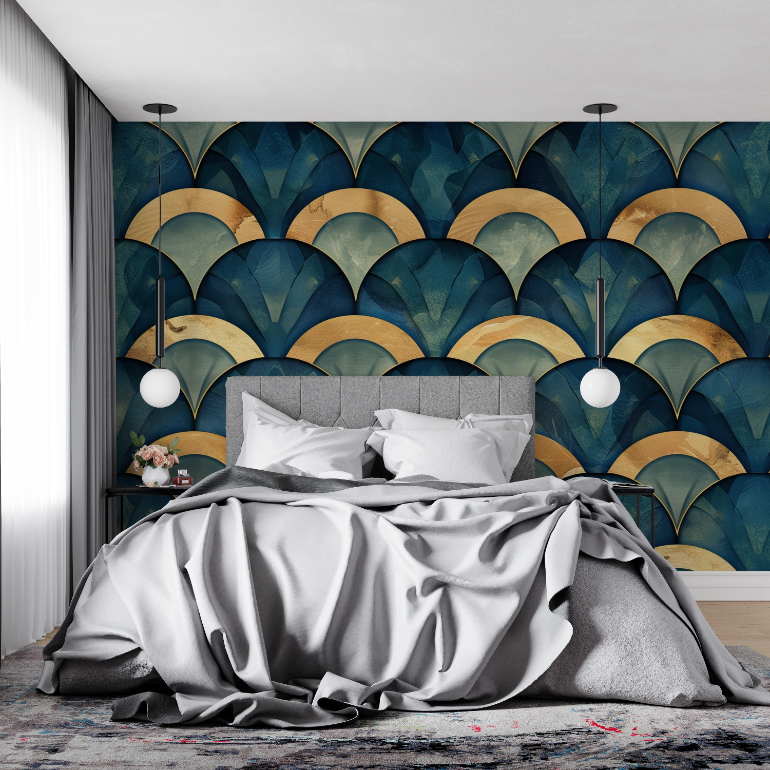 Blue Gold Deco Fan Wallpaper | Murals Wallpaper