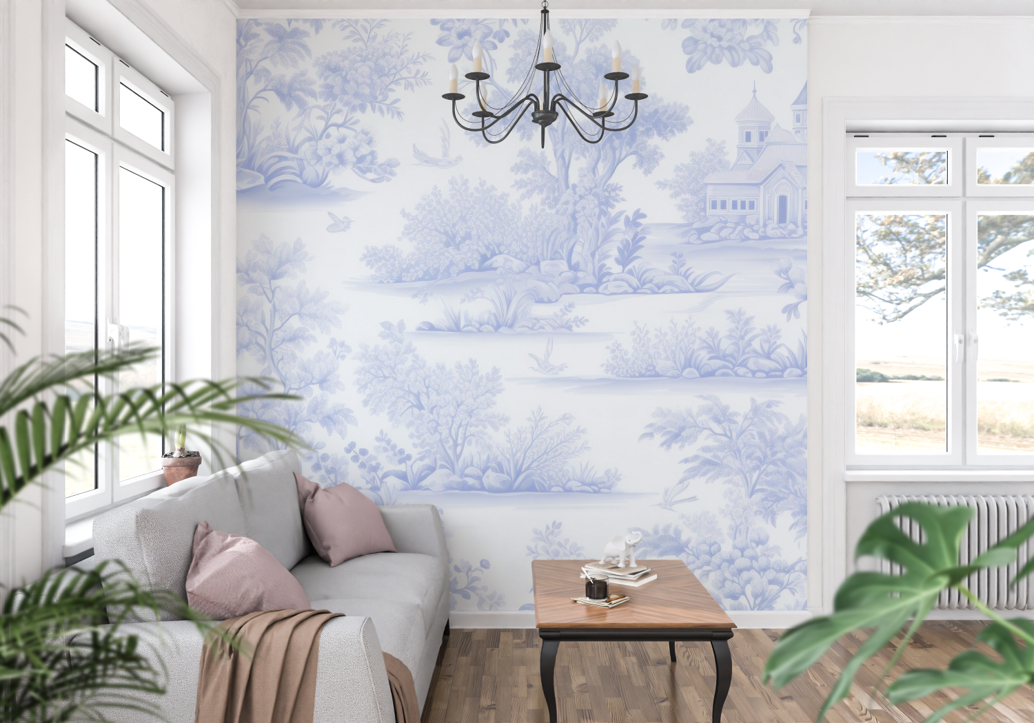 Pastel Blue Toile Wallpaper | Murals Wallpaper