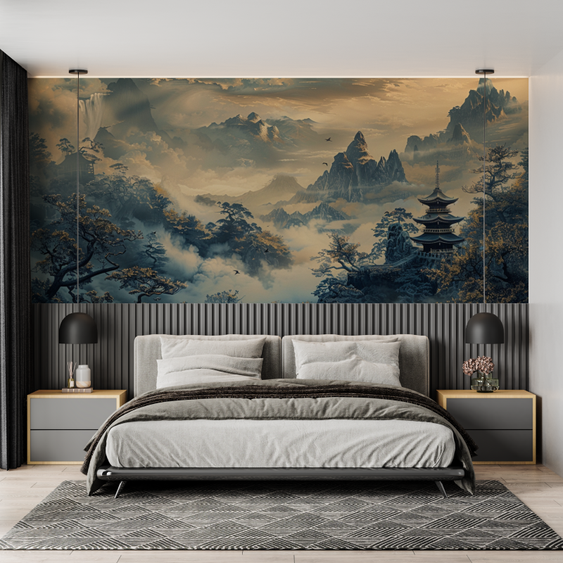 Papier peint panoramique paysage japonais mural adulte