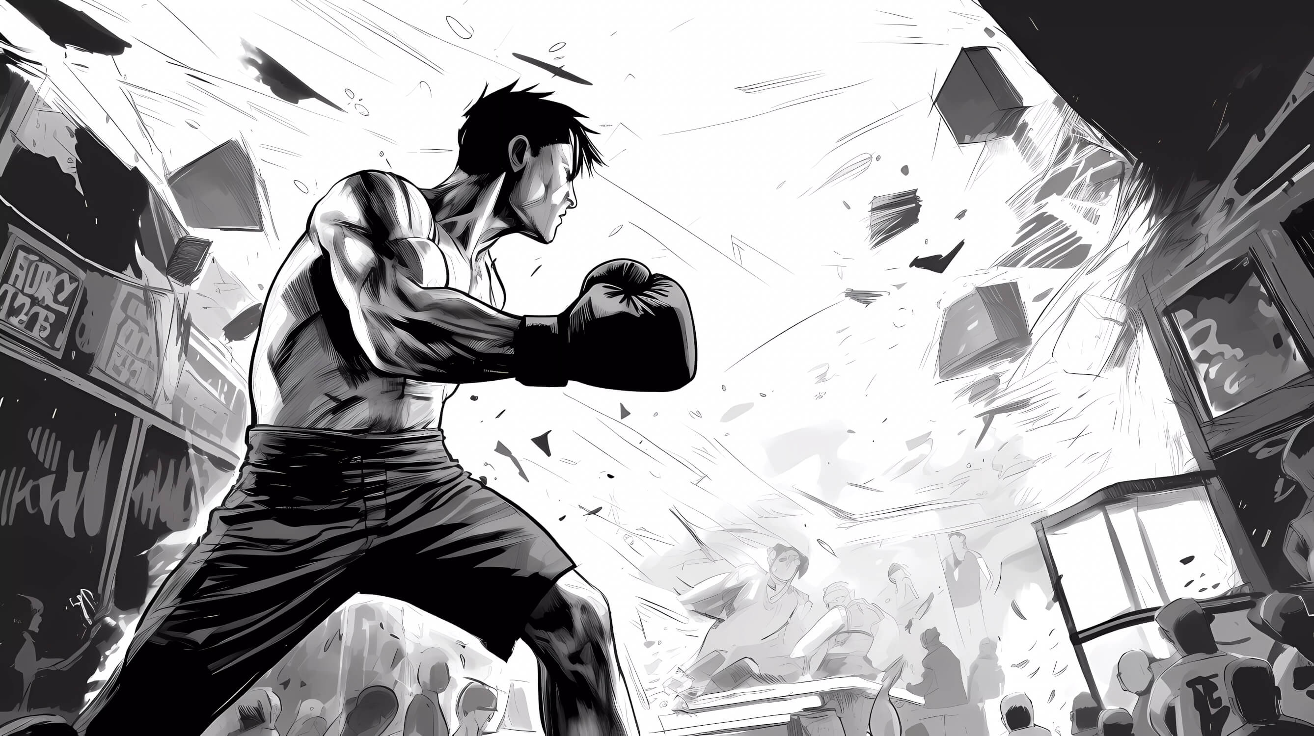 Black and White Anime Boxing Wallpaper | Murals Wallpaper