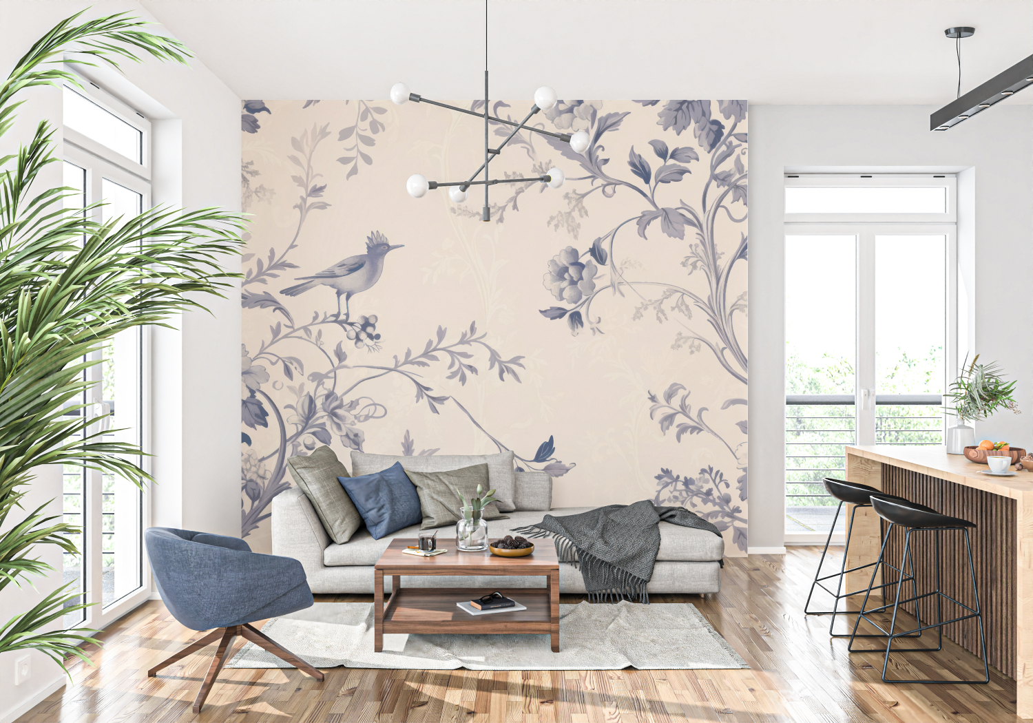 Toile de Jouy Wallpaper in Blue | Murals Wallpaper