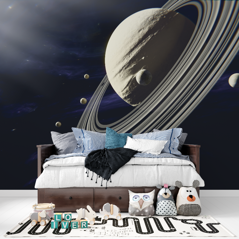 Moon and Saturn Space Wallpaper | Murals Wallpaper