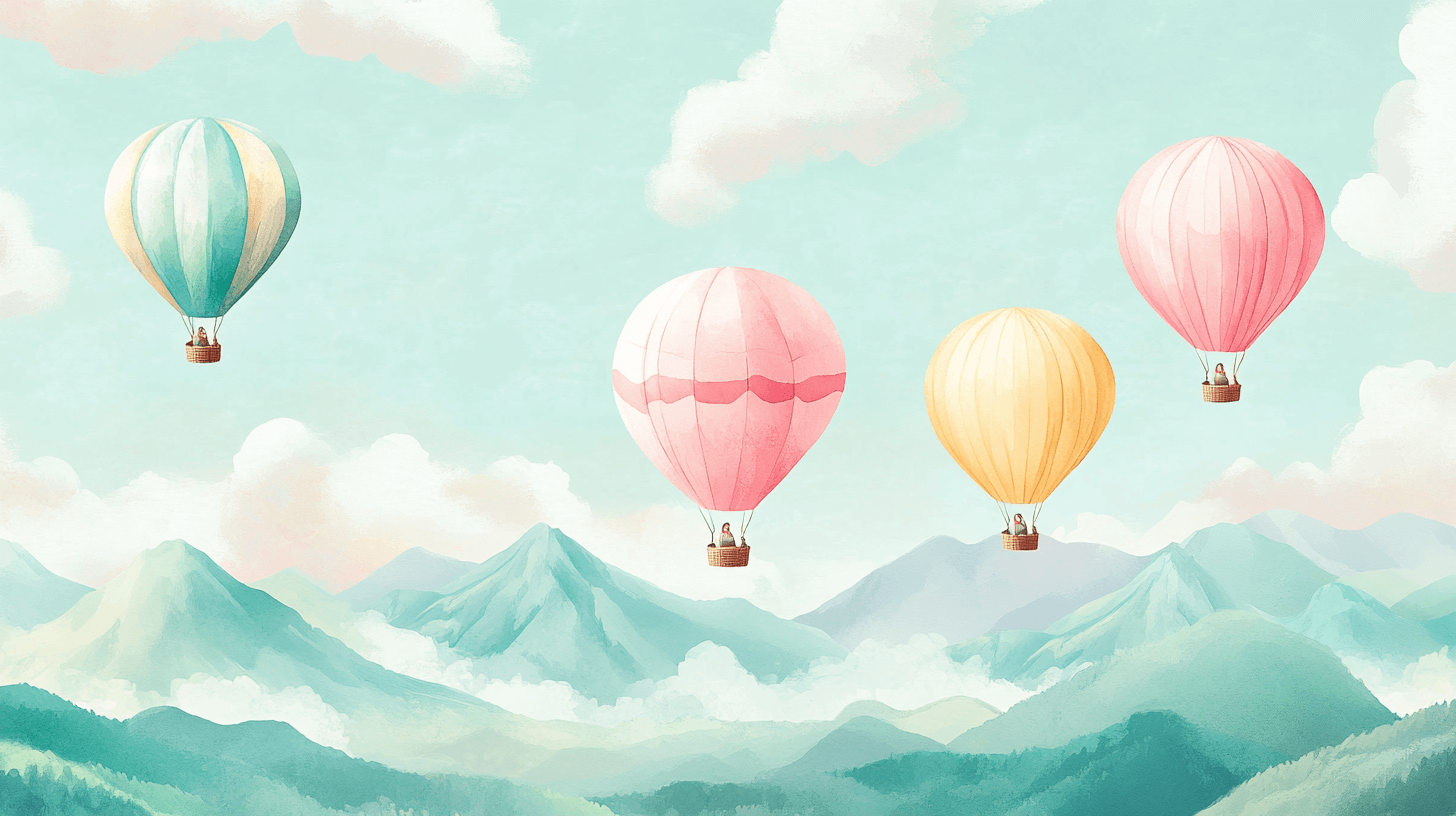 Hot Air Balloon and Mountain Landscape Wallpaper | Murals Wallpaper