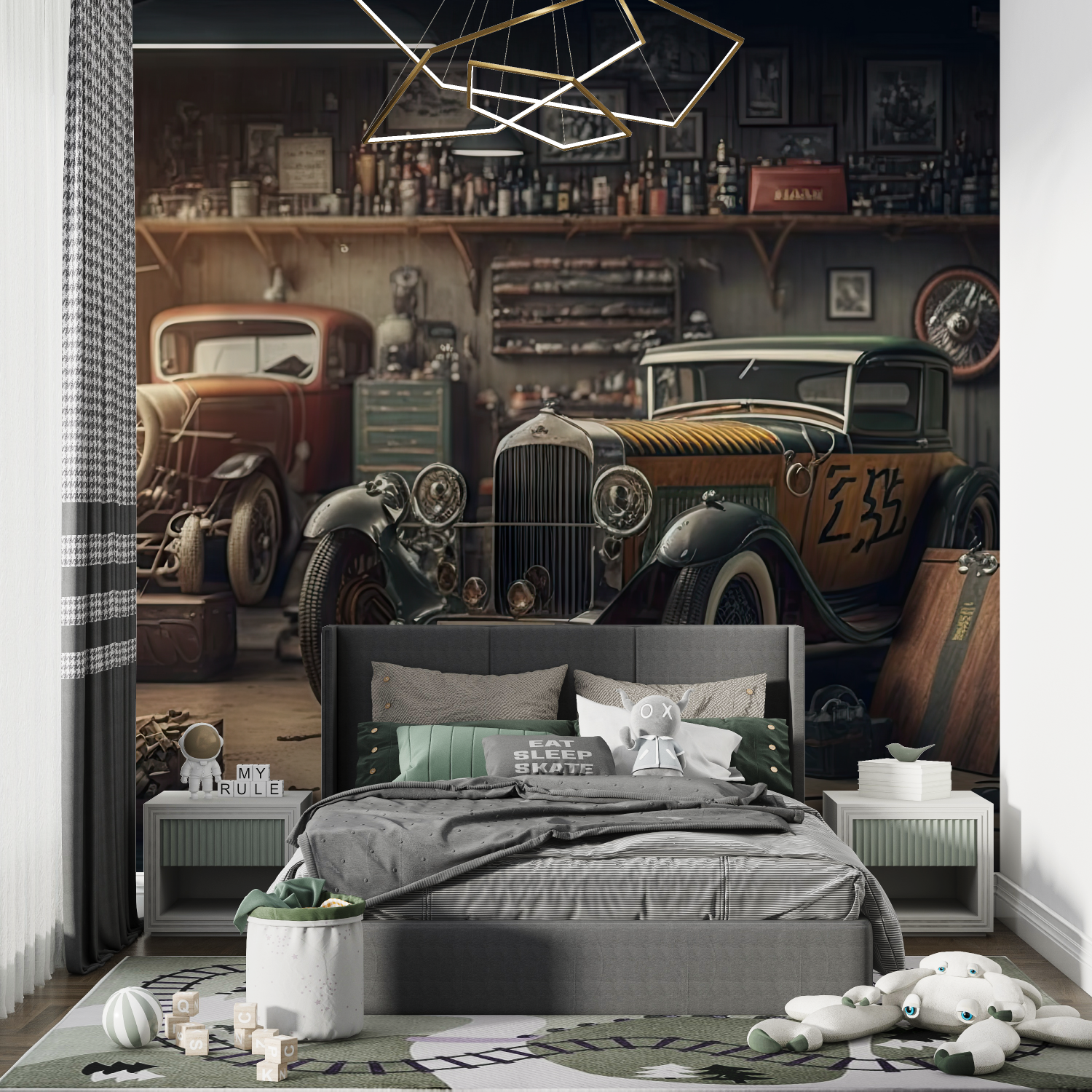 Papier peint panoramique voiture ancienne chambre de garcon