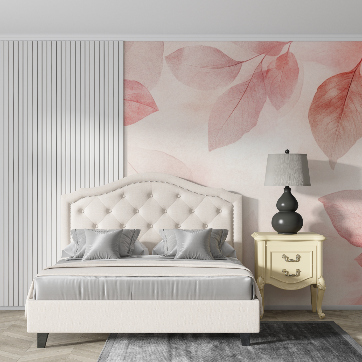 Papel de parede de folhas abstractas de aguarela em tons suaves | Murais Papel de parede