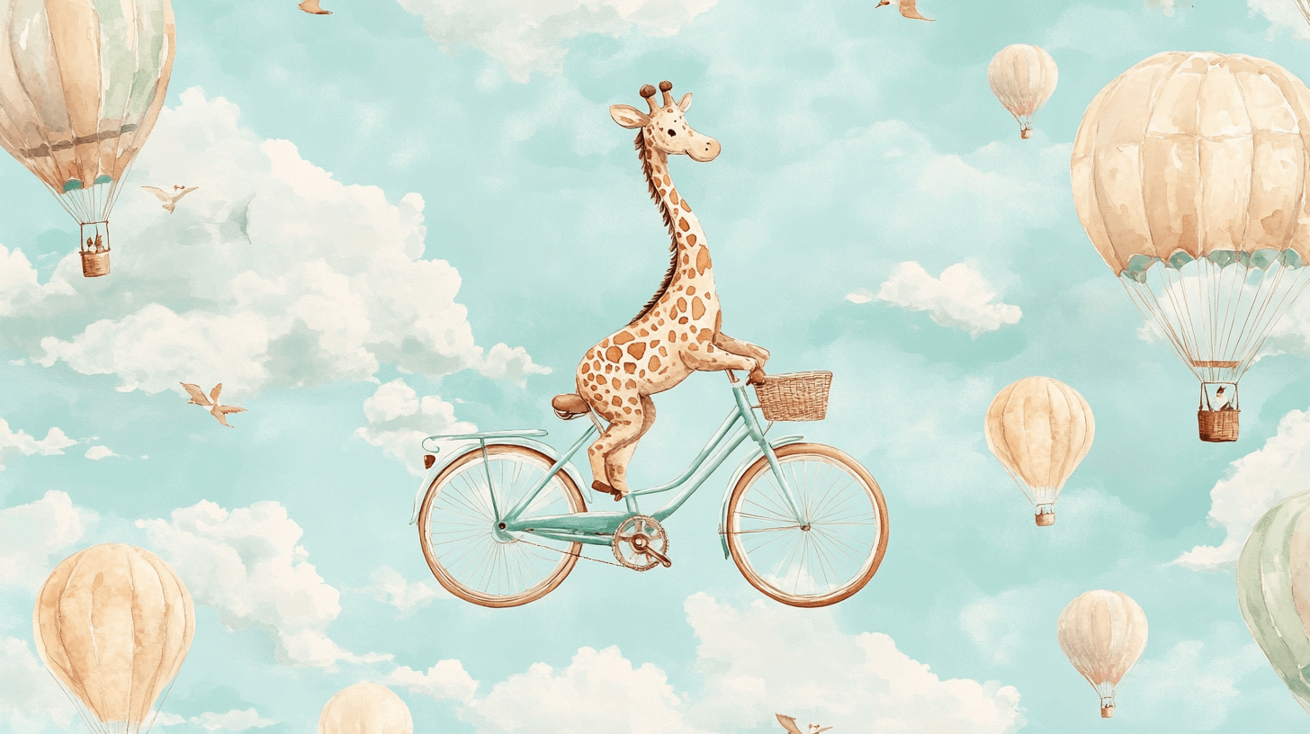 Beige Giraffe Animal Wallpaper on Bicycle | Murals Wallpaper