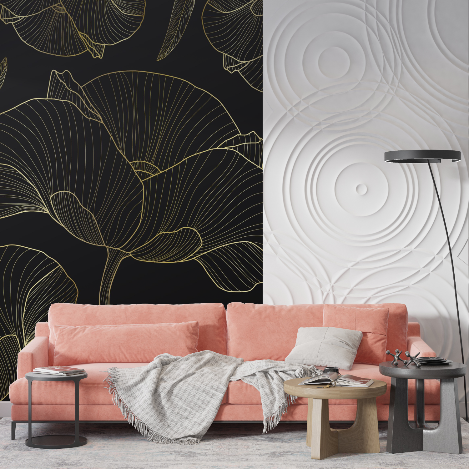 Schwarze Ginkgo-Tapete | Wandbildtapete