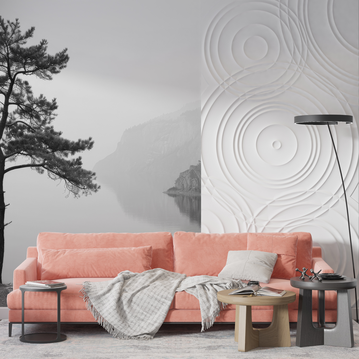 Gray and White Photomural Wallpaper | Murals Wallpaper