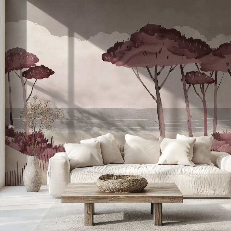 Tapetenpapier mit Panoramablick, Paysage, Rose, Canapé-Tendenz