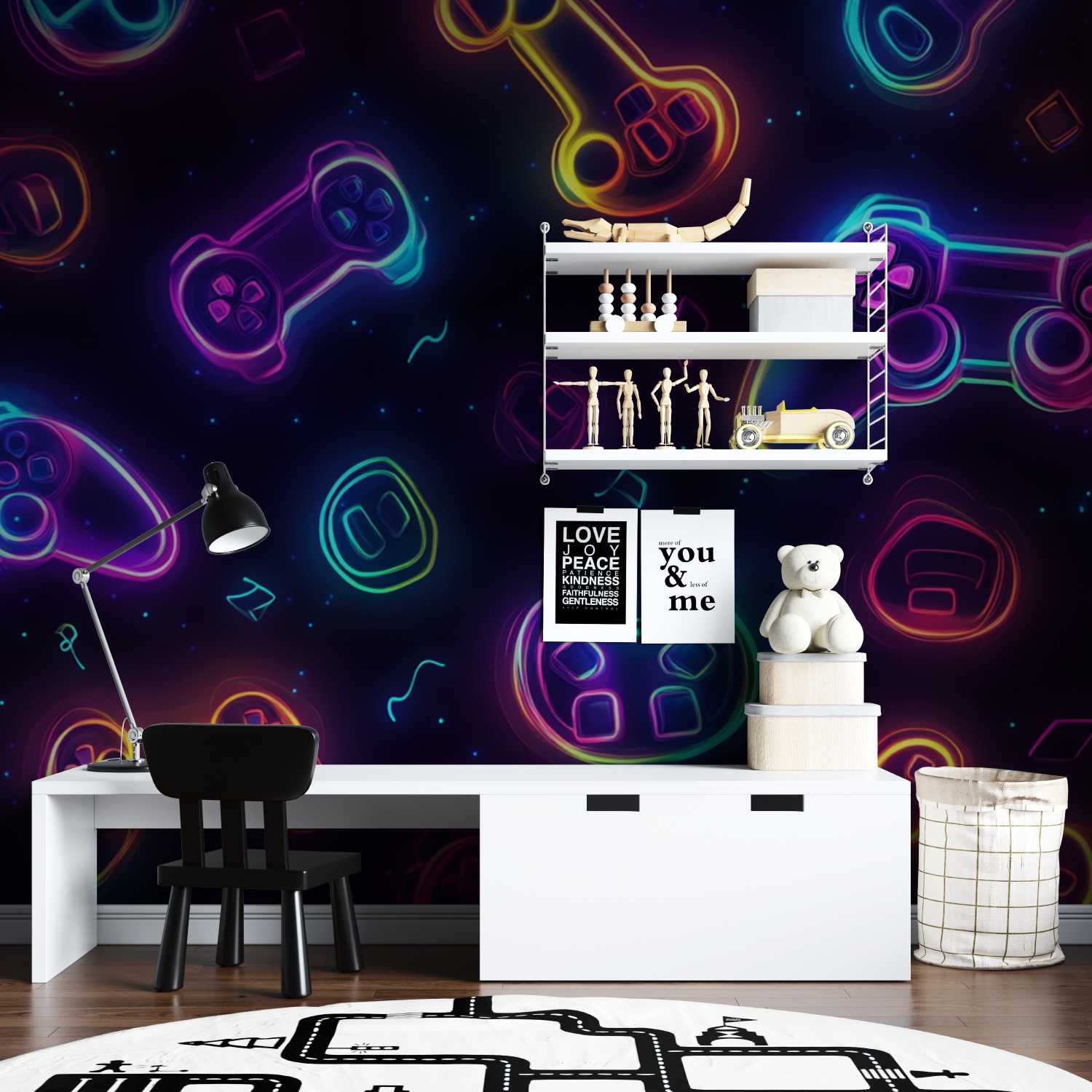 Tapete Neon Gamer Patroon Tapisserie Garcon