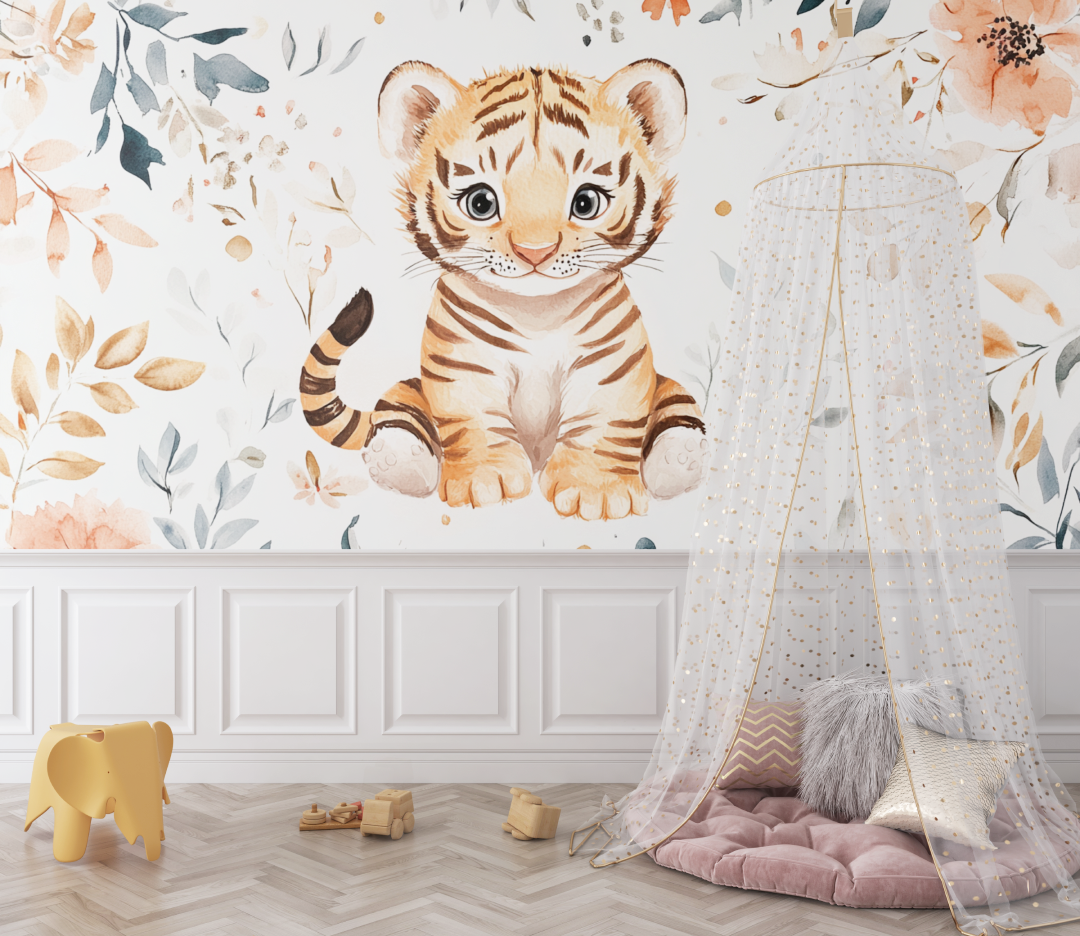 Tiger Wallpaper with Childish Patterns | Murals Wallpaper