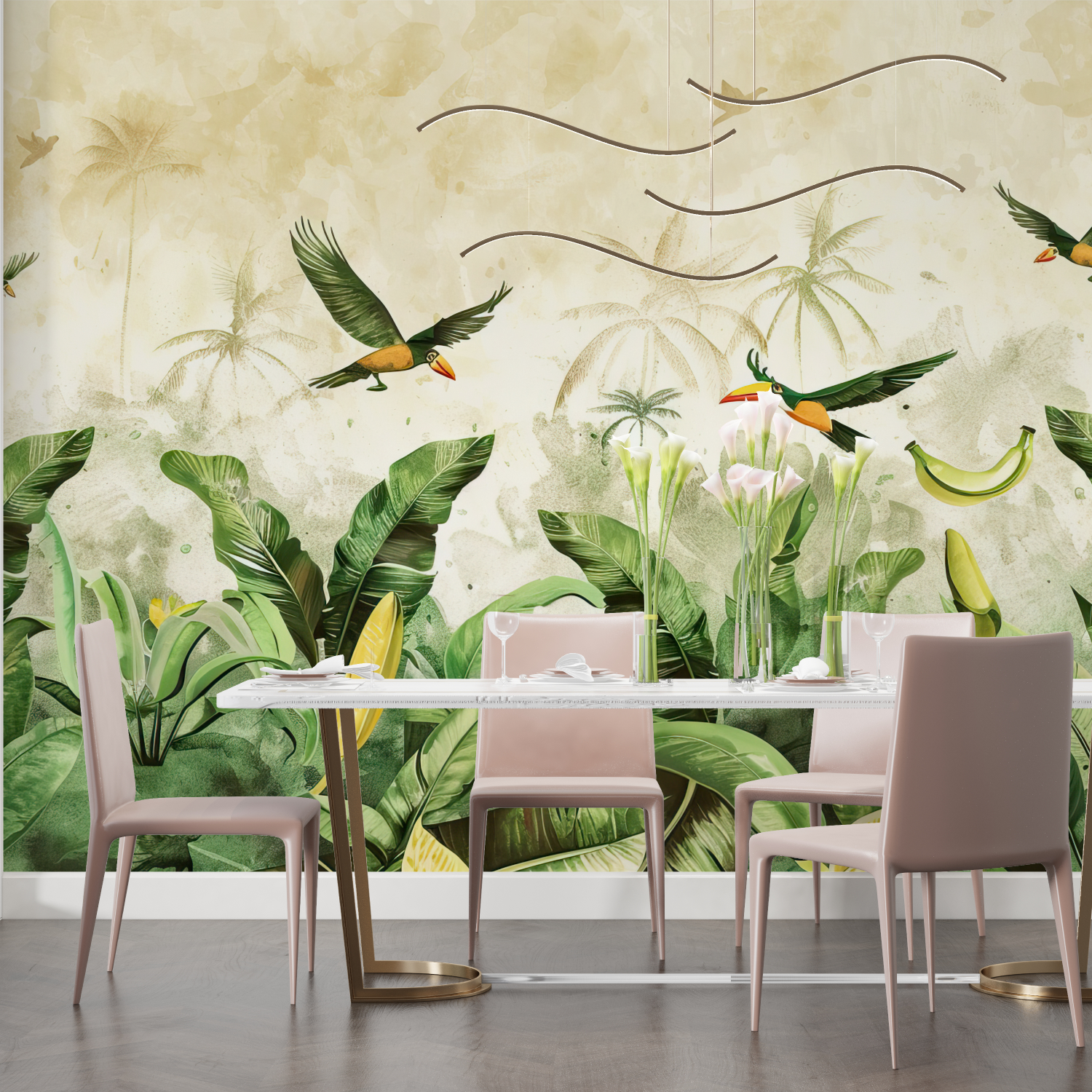 Watercolor Jungle Wallpaper Large Panel | Murals Wallpaper