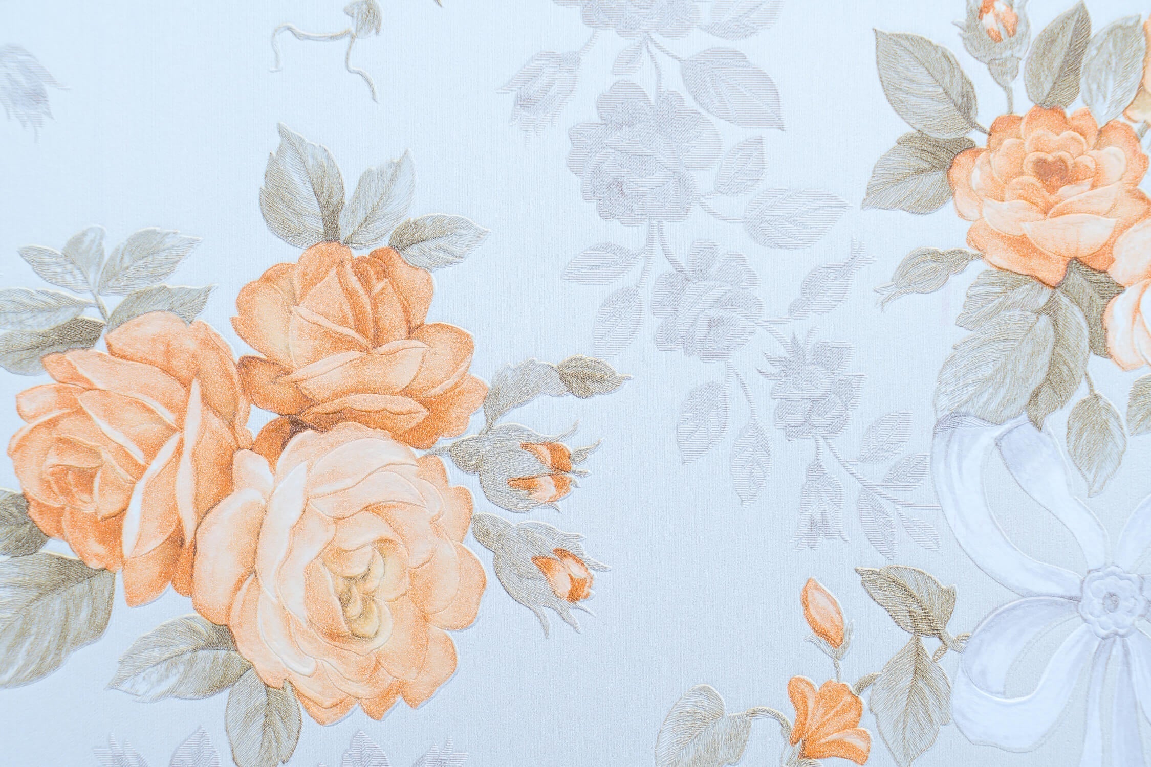 Orange and White Floral Wallpaper | Murals Wallpaper