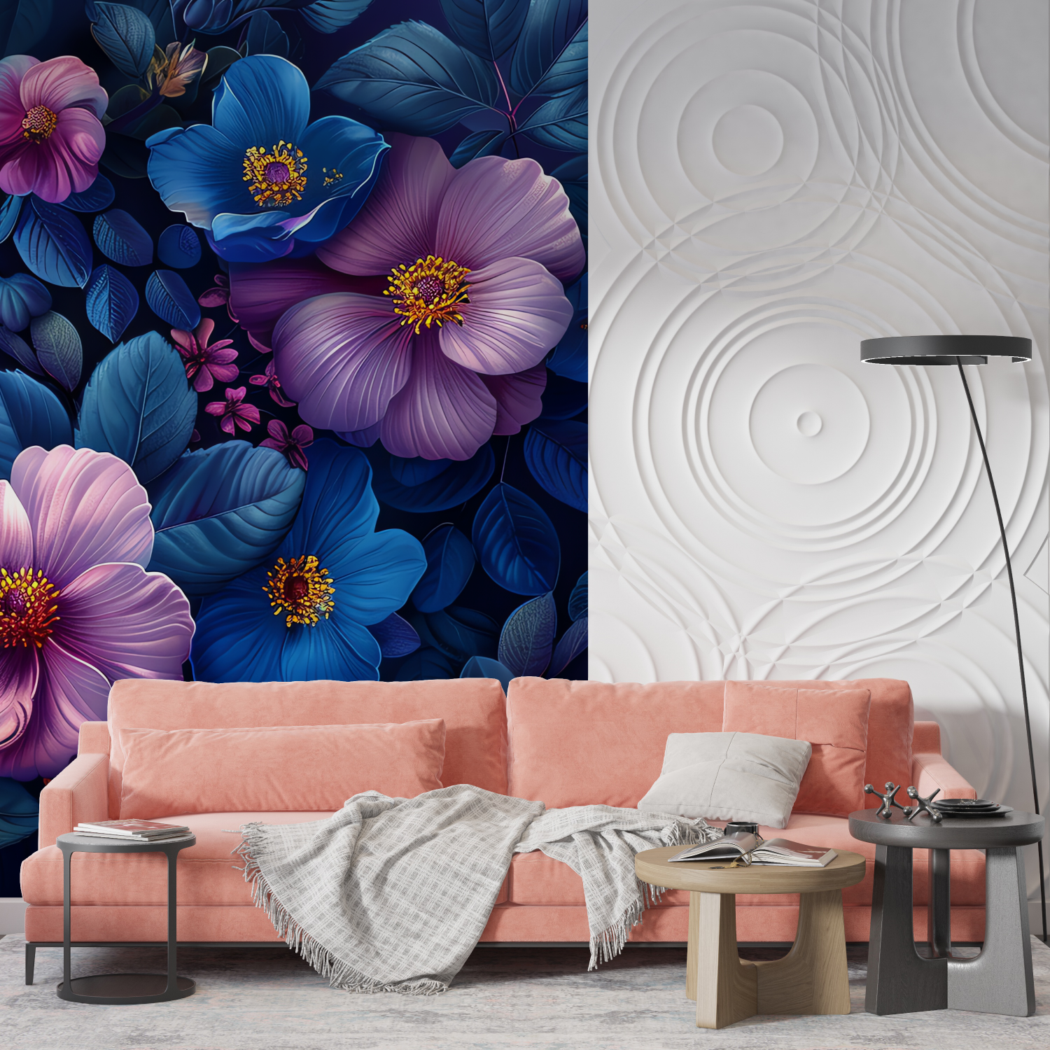 Blau Lila Floral Tapete | Wandbilder Tapete