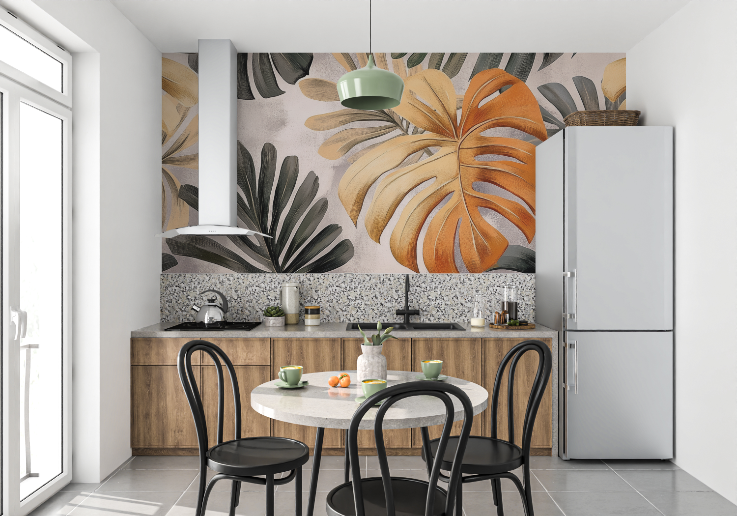 Tropische orangefarbene Tapete | Wandtapete