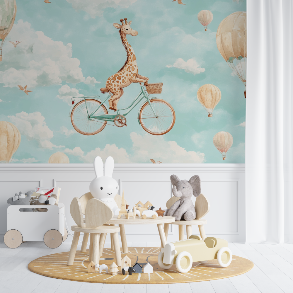 Beige Giraffe Animal Wallpaper on Bicycle | Murals Wallpaper