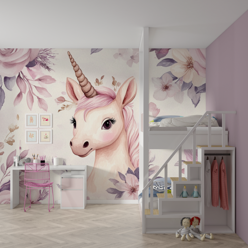 Einhorn Mädchen Tapete für Schlafzimmer Dekor | Wandbilder Tapete