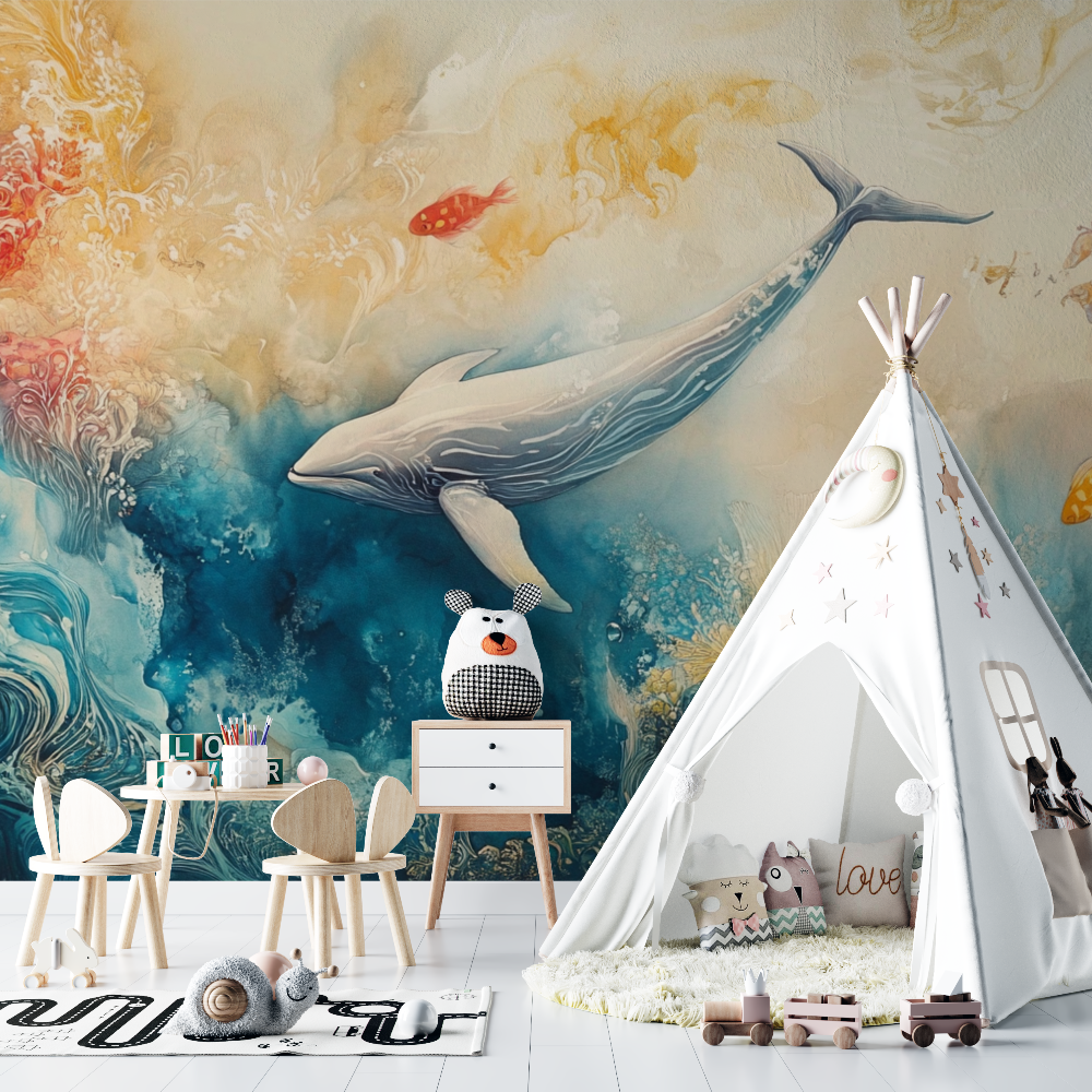 Watercolor Multicolor Whale Wallpaper | Murals Wallpaper