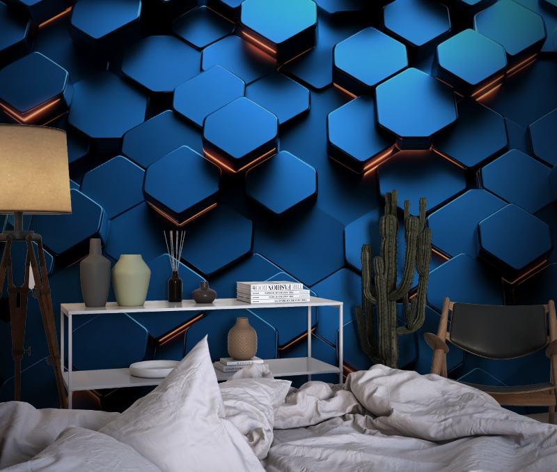 Dark Blue Hexagon Gamer Wallpaper | Murals Wallpaper