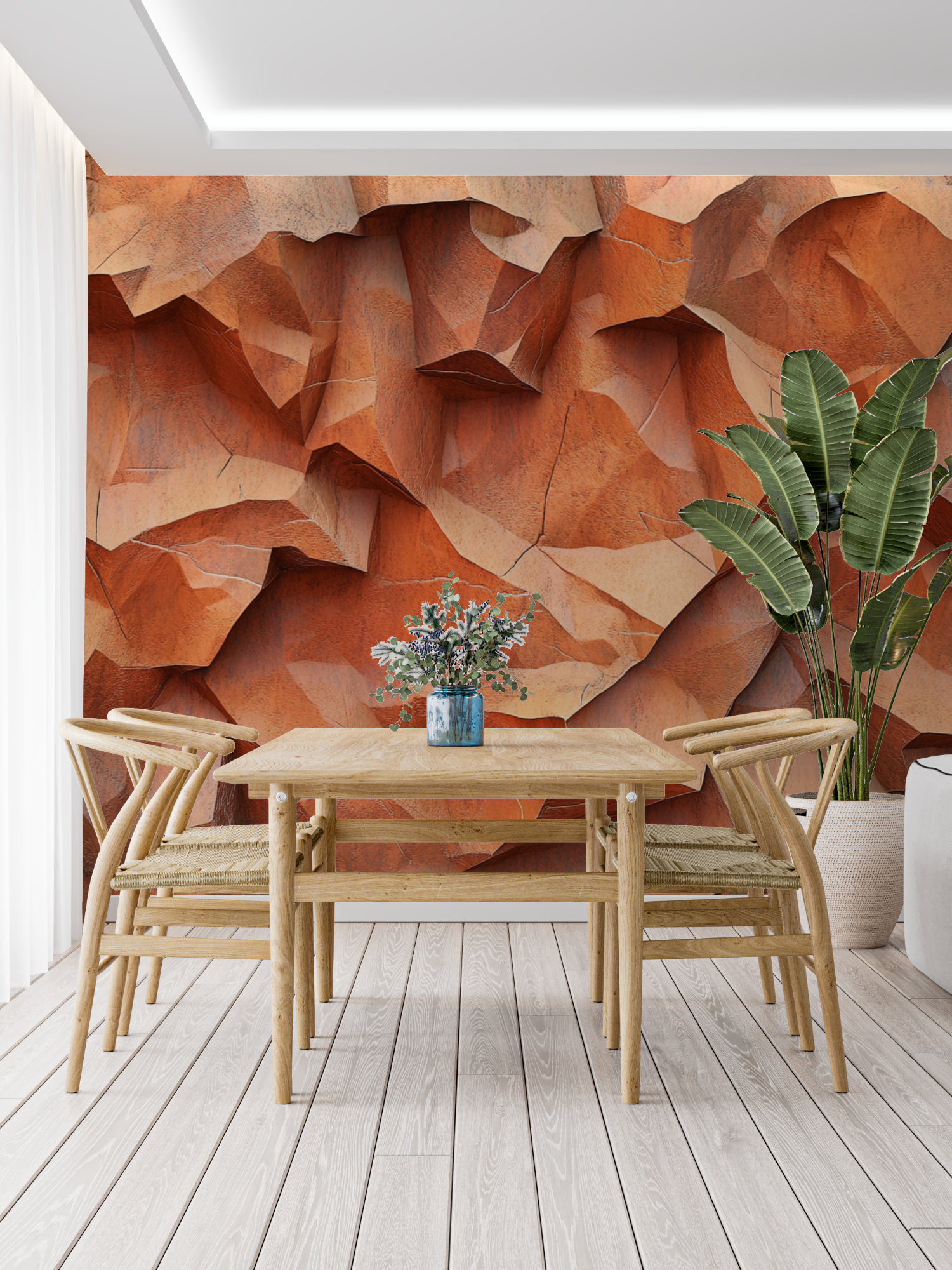 Papel de parede com efeito de pedra natural terracota | Murais Papel de parede
