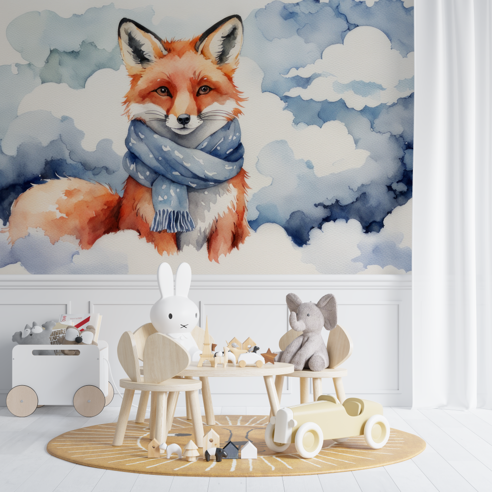 Pastel Blue Fox Wallpaper | Murals Wallpaper