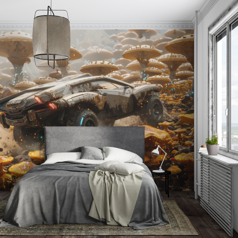 Futuristische Rallyeauto-Tapete | Wandbildtapete