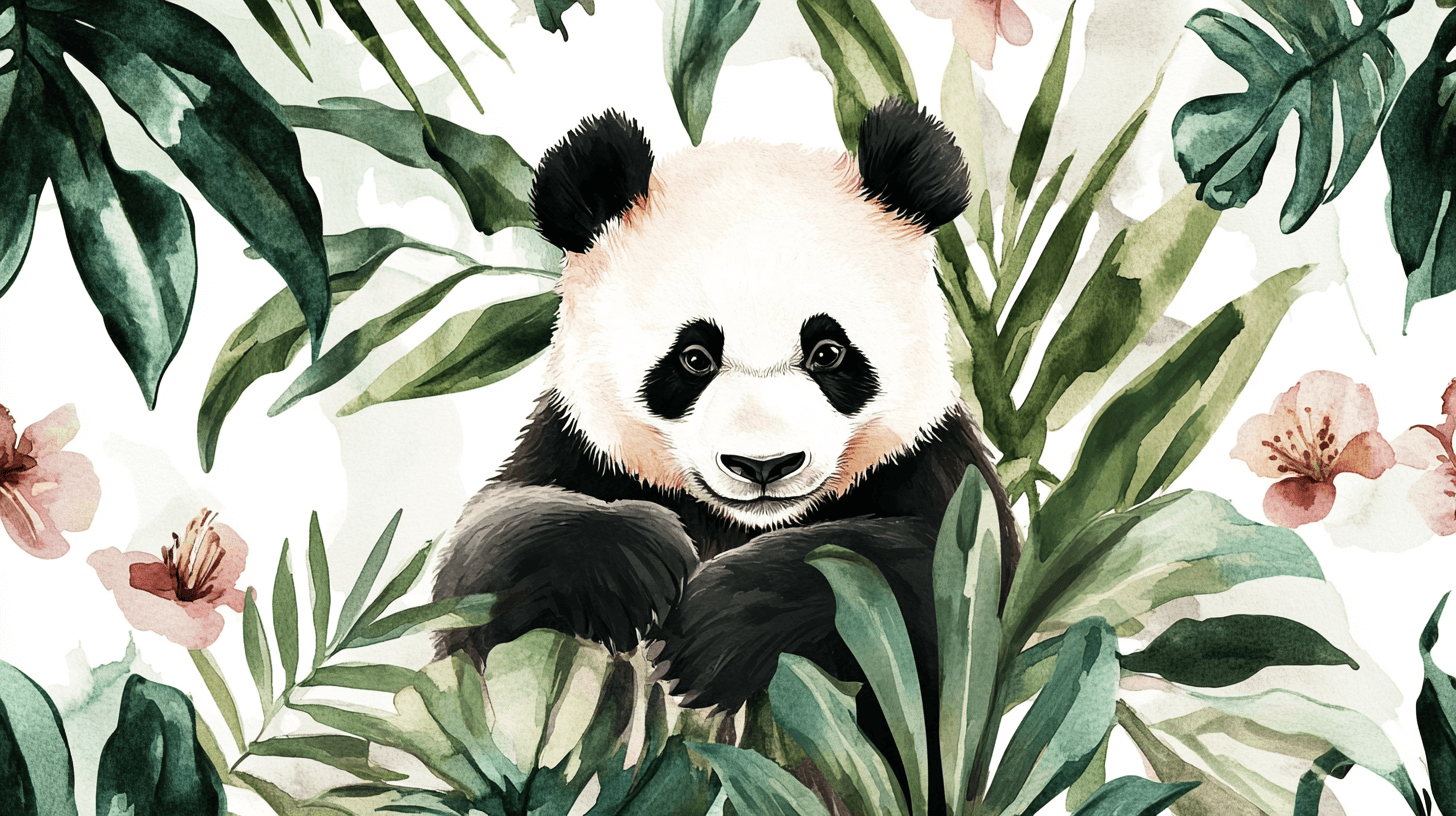 Panda and Tropical Foliage Wallpaper | Murals Wallpaper