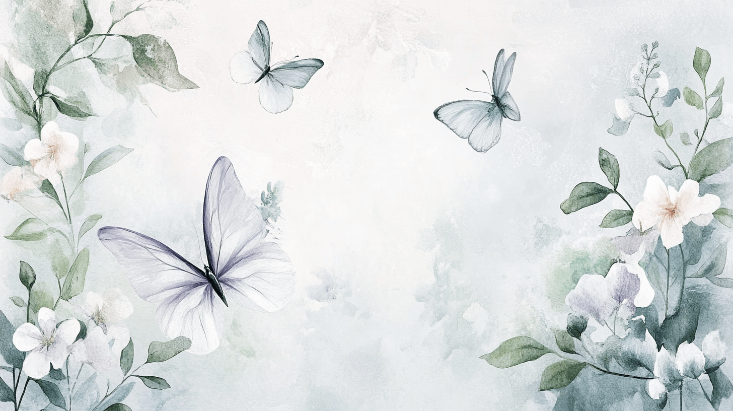 Watercolor Wallpaper with Herbs and Airborne Butterflies | Murals Wallpaper