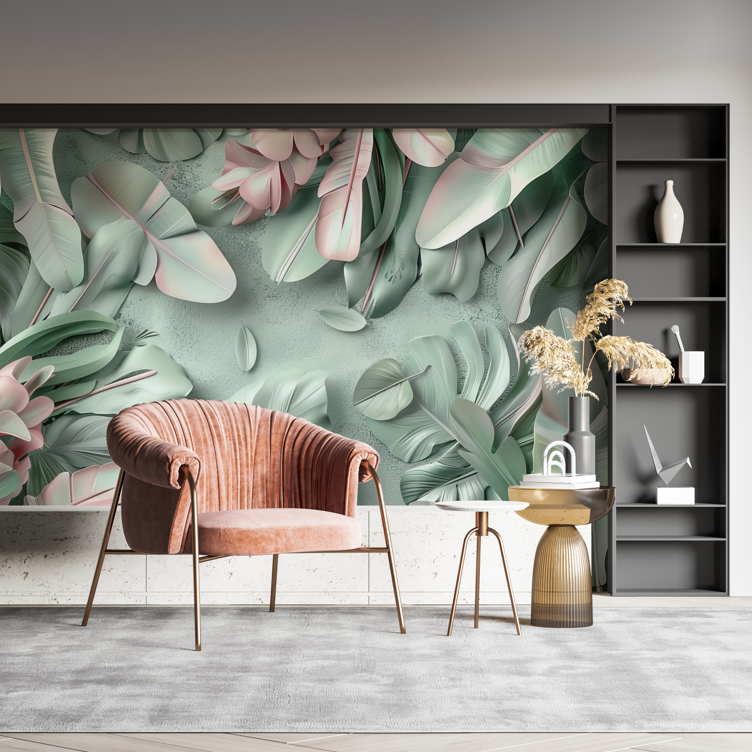 Grün und Rosa Dschungel Tapete Design | Wandbilder Tapete