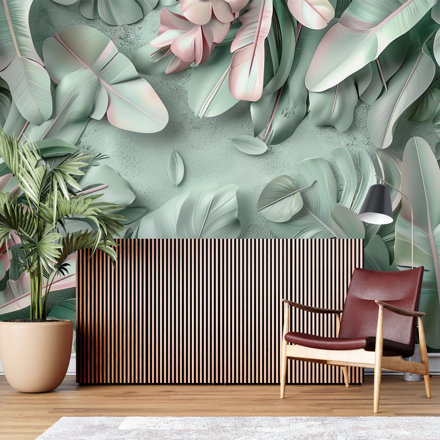 Green and Pink Jungle Wallpaper Design | Murals Wallpaper
