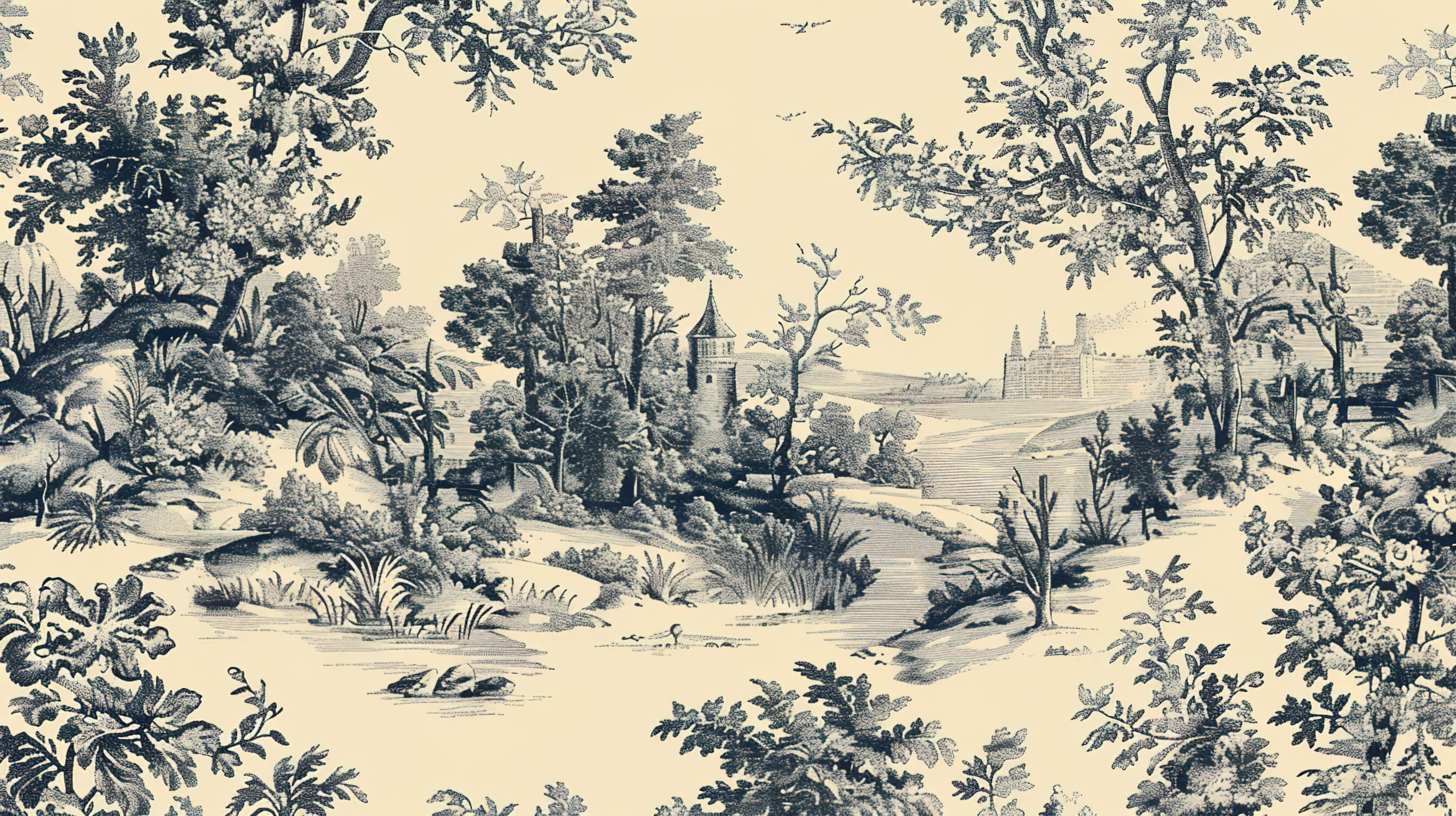 Old Black Toile de Jouy Wallpaper | Murals Wallpaper