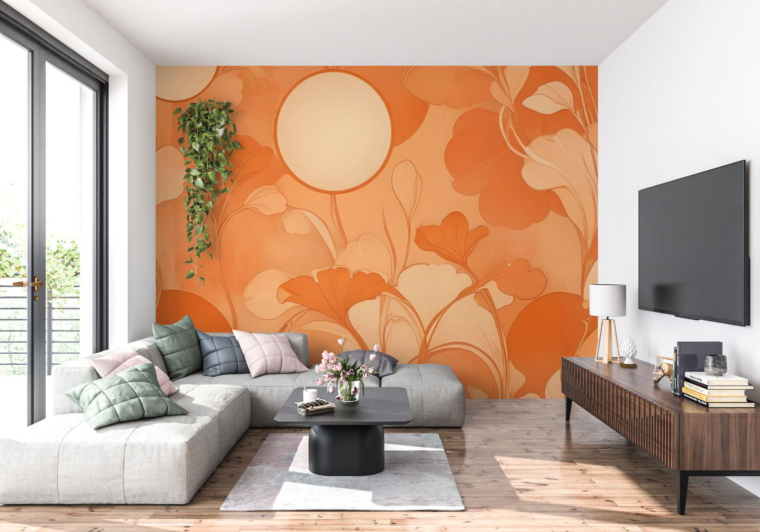 Vintage Orange Floral Wallpaper | Murals Wallpaper