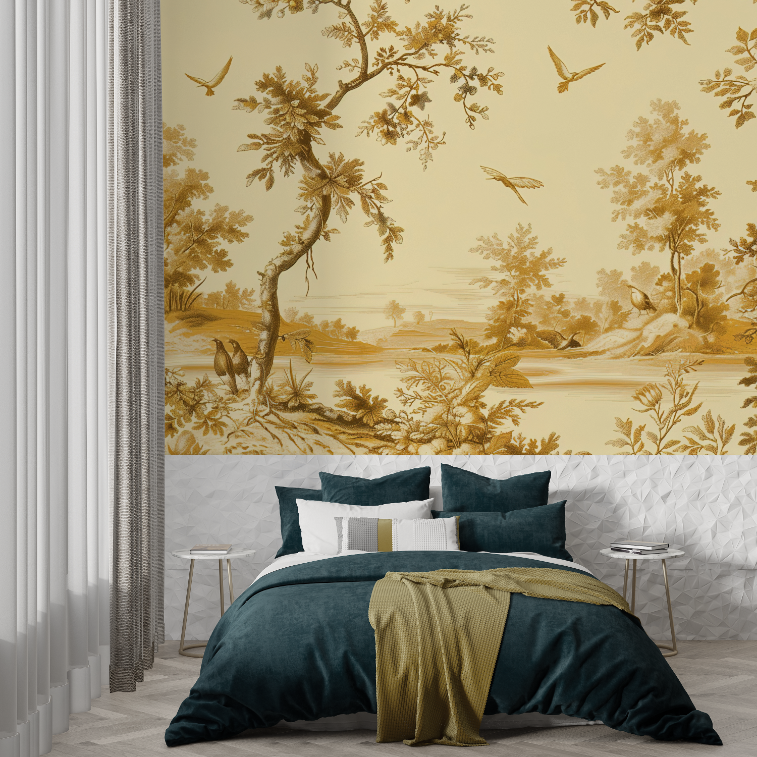 Vintage Yellow Toile Wallpaper | Murals Wallpaper