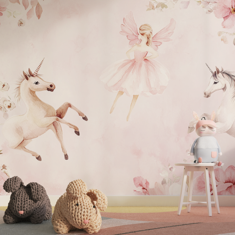 Papel de parede Unicorn Ballerina Pink para o quarto das raparigas | Murais Papel de parede