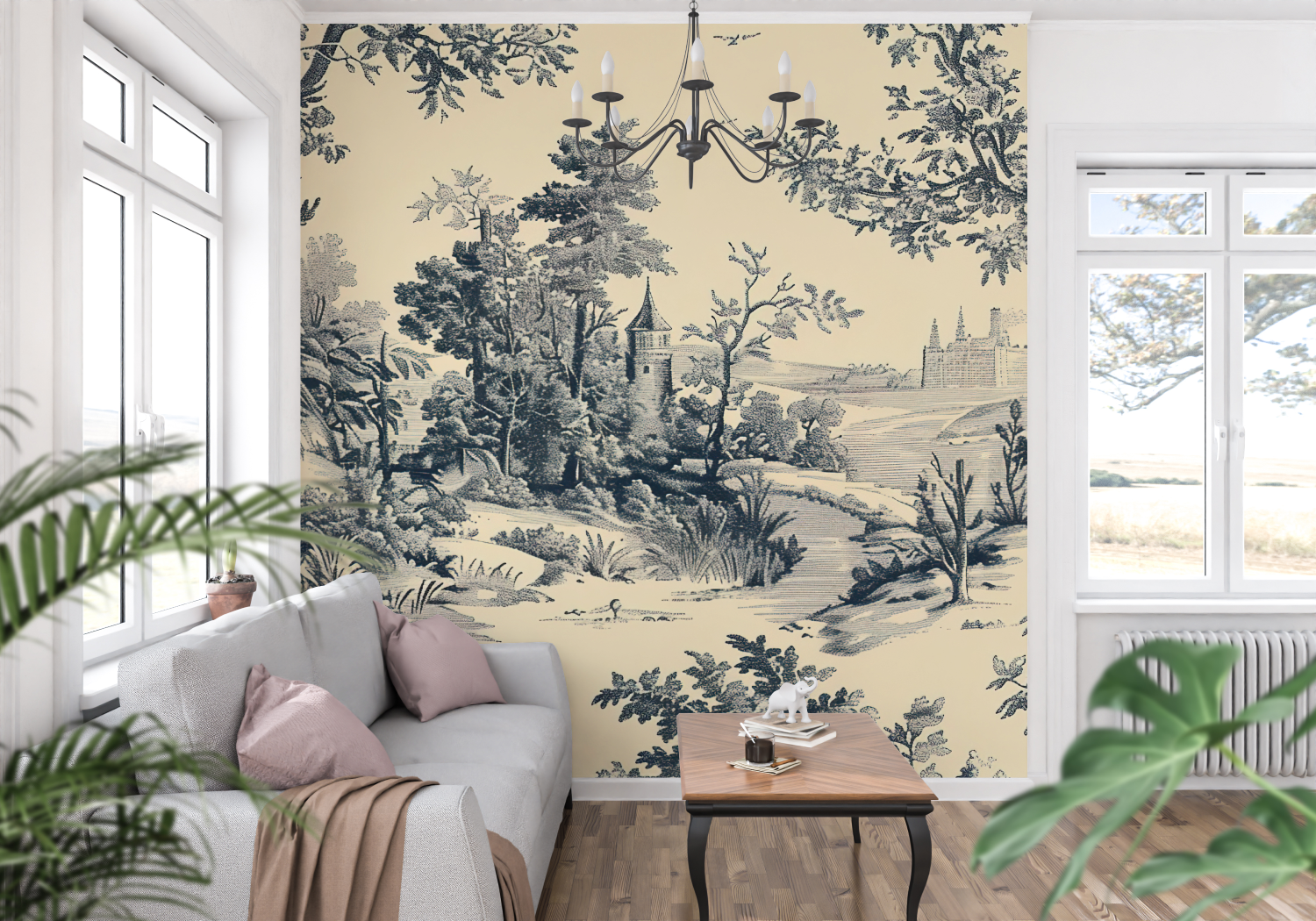 Old Black Toile de Jouy Wallpaper | Murals Wallpaper