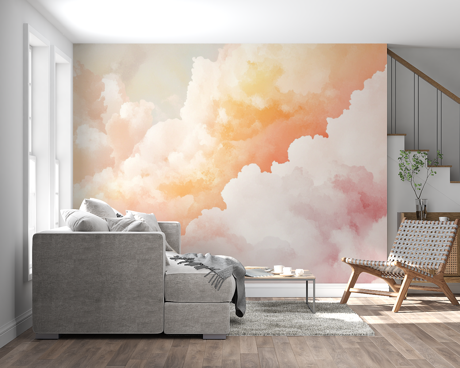 Watercolor Cloudy Sky Wallpaper at Dusk | Murals Wallpaper