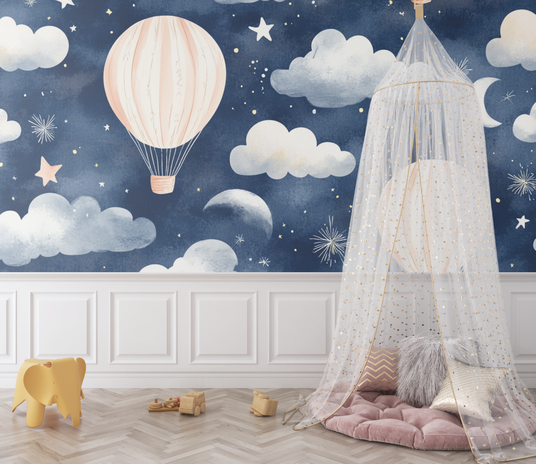 Hot Air Balloon and Night Sky Wallpaper | Murals Wallpaper
