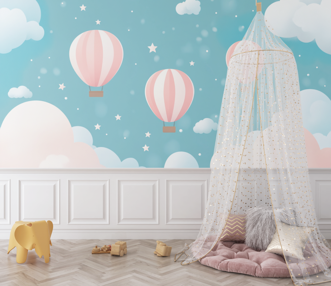 Hot Air Balloon and Shooting Stars Wallpaper | Murals Wallpaper