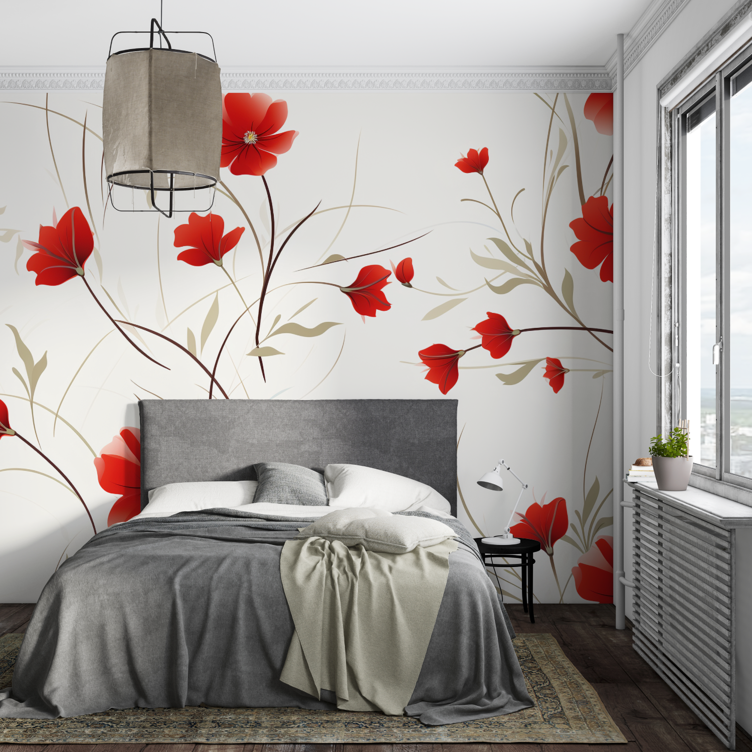 White and Red Floral Wallpaper | Murals Wallpaper