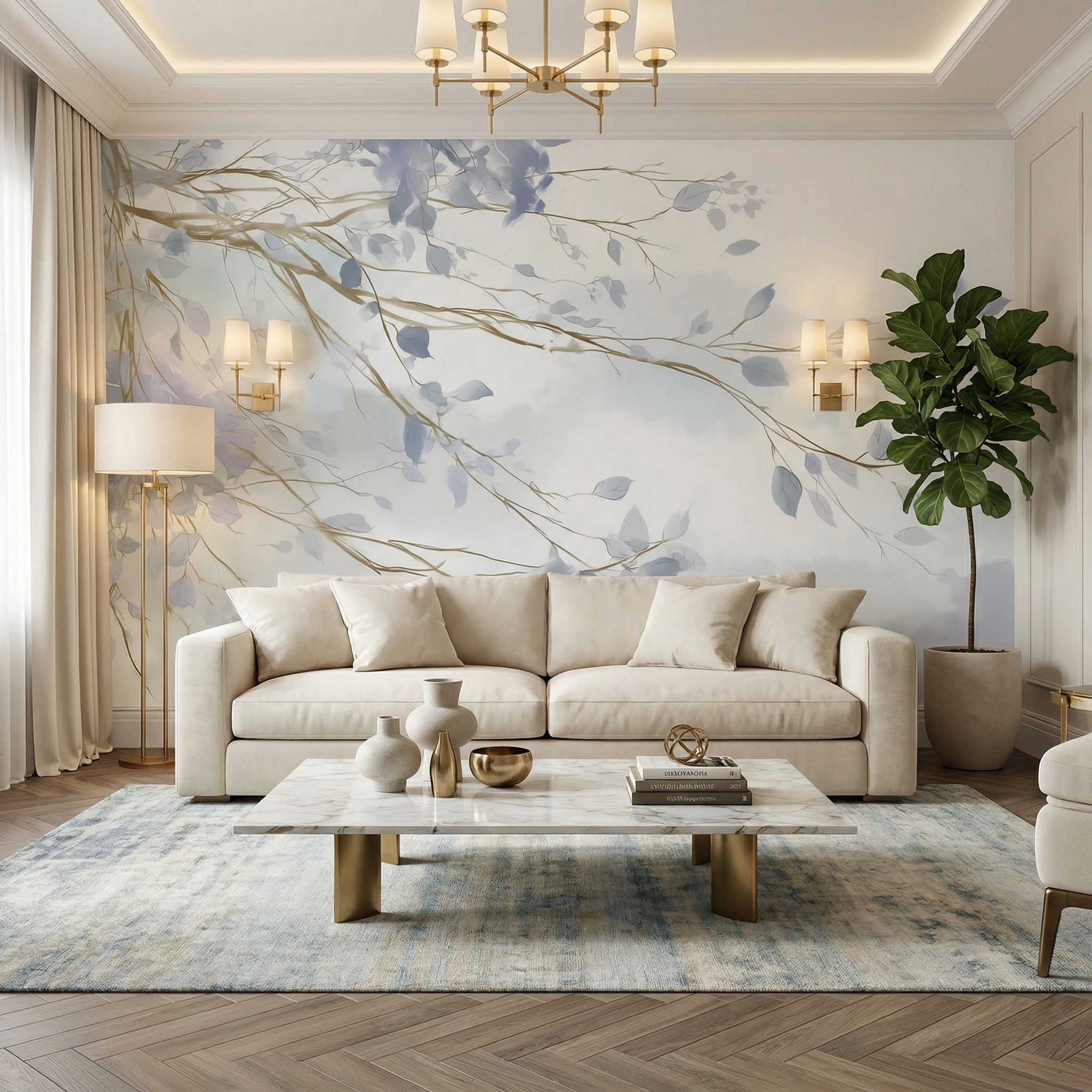 Blue Breeze Branches Mural Wallpaper