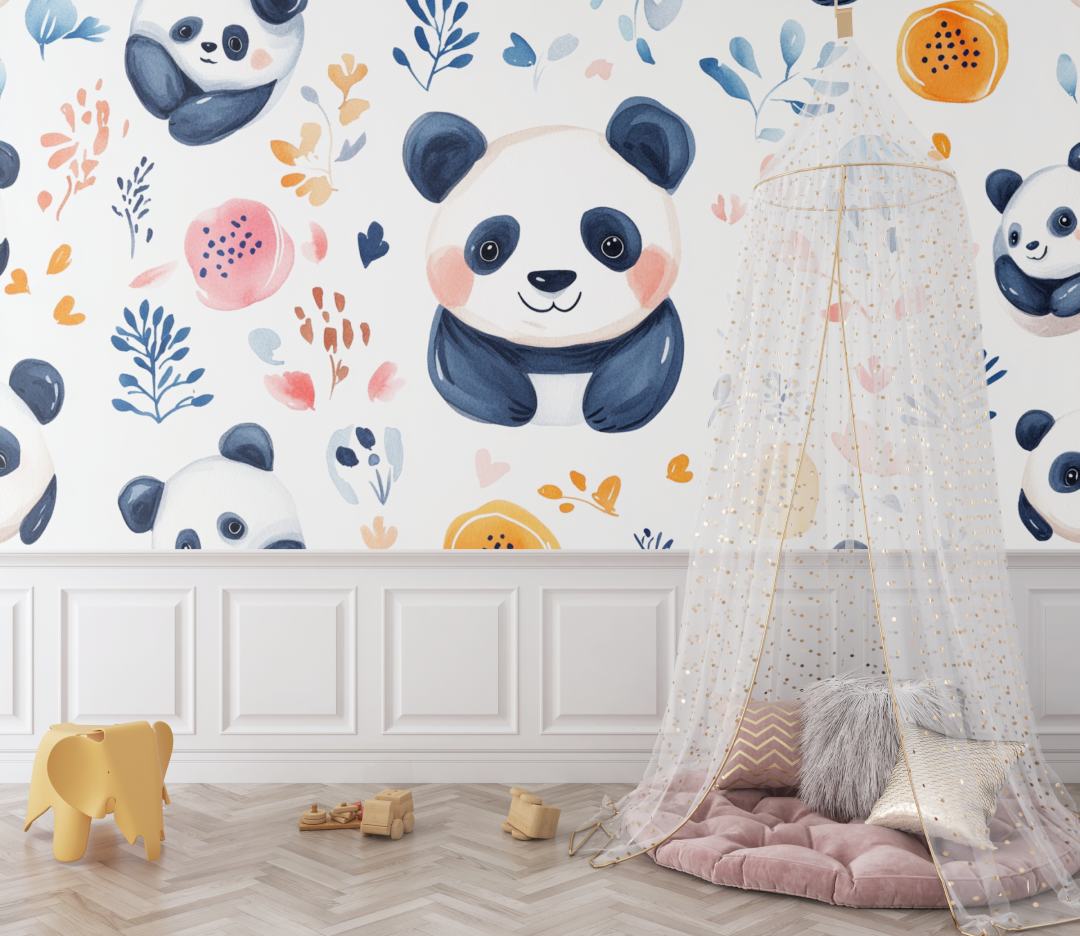 Panda Wallpaper with Ethnic Patterns | Murals Wallpaper