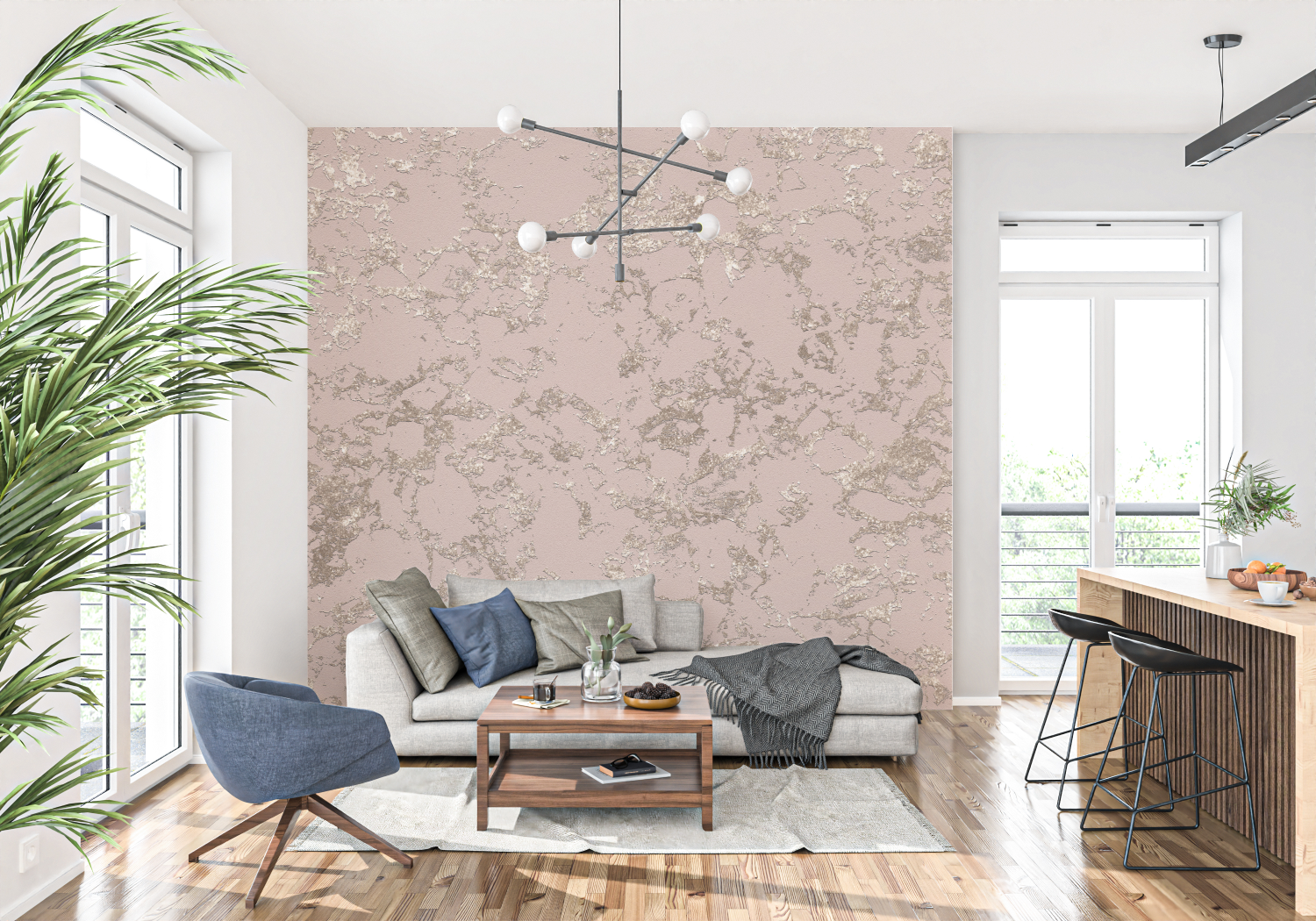 Gray and Powder Pink Wallpaper | Murals Wallpaper