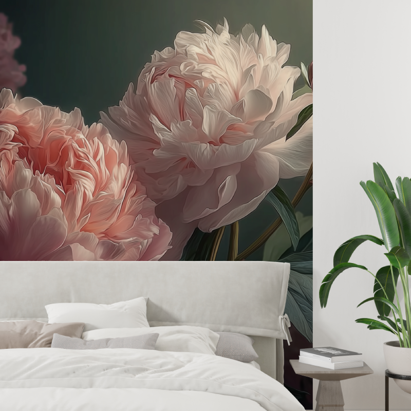 Big flower black background mur...lpaper tapisserie tendance